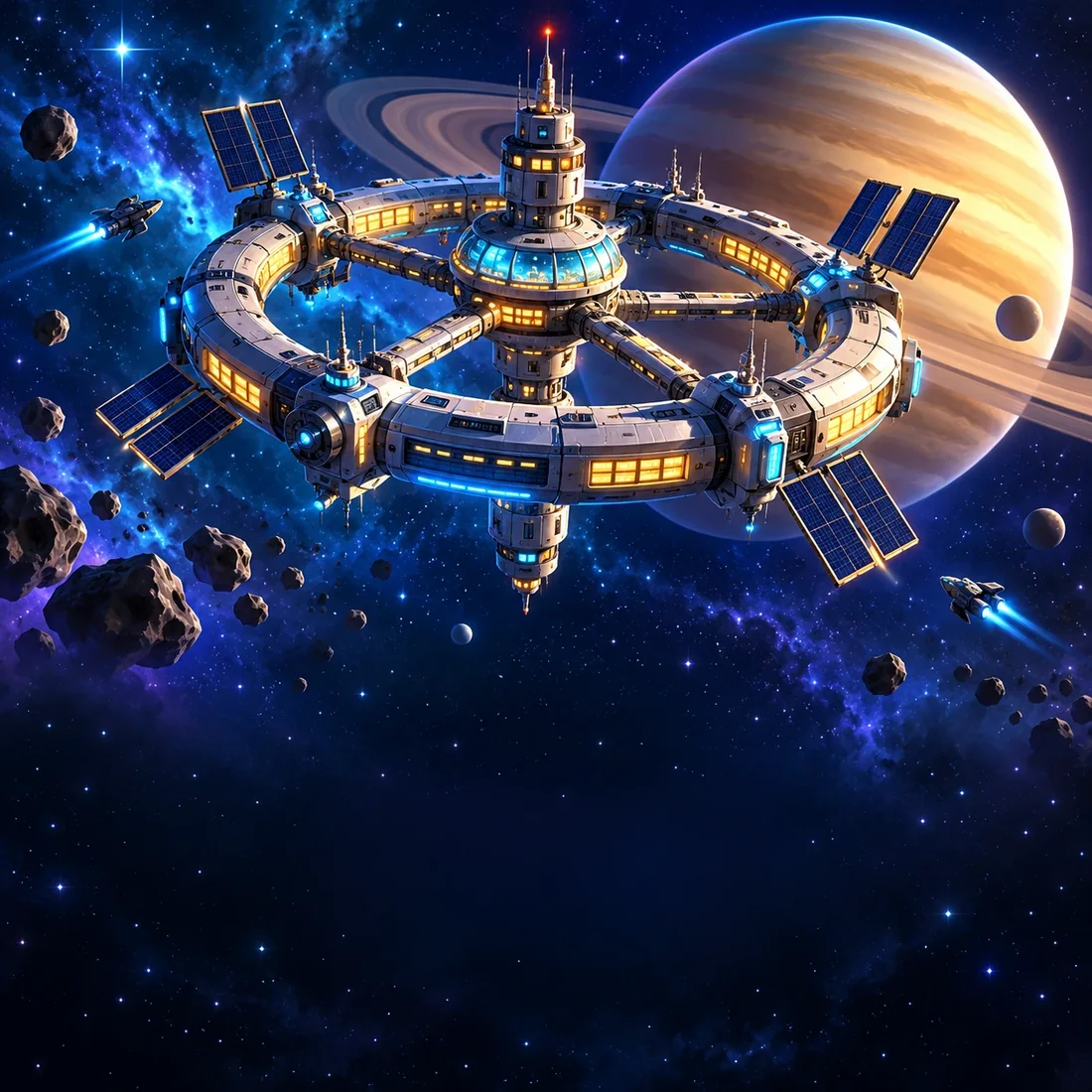 La Station Orion en orbite devant Saturne
